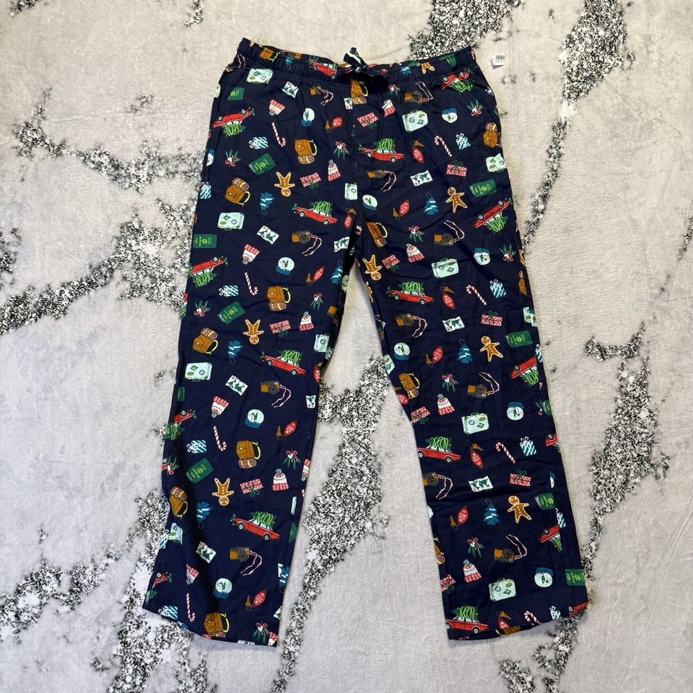 Old Navy Pajama Pants Unisex Size XL Multicolor Xmas Print 100% Cotton Sleepwear